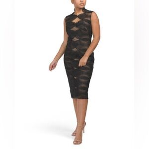 Black Sleeveless Lace Midi Dress